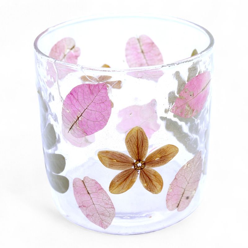 Natural Floral Glass - Straight Candle Holder - Primavera - (8x8cm)