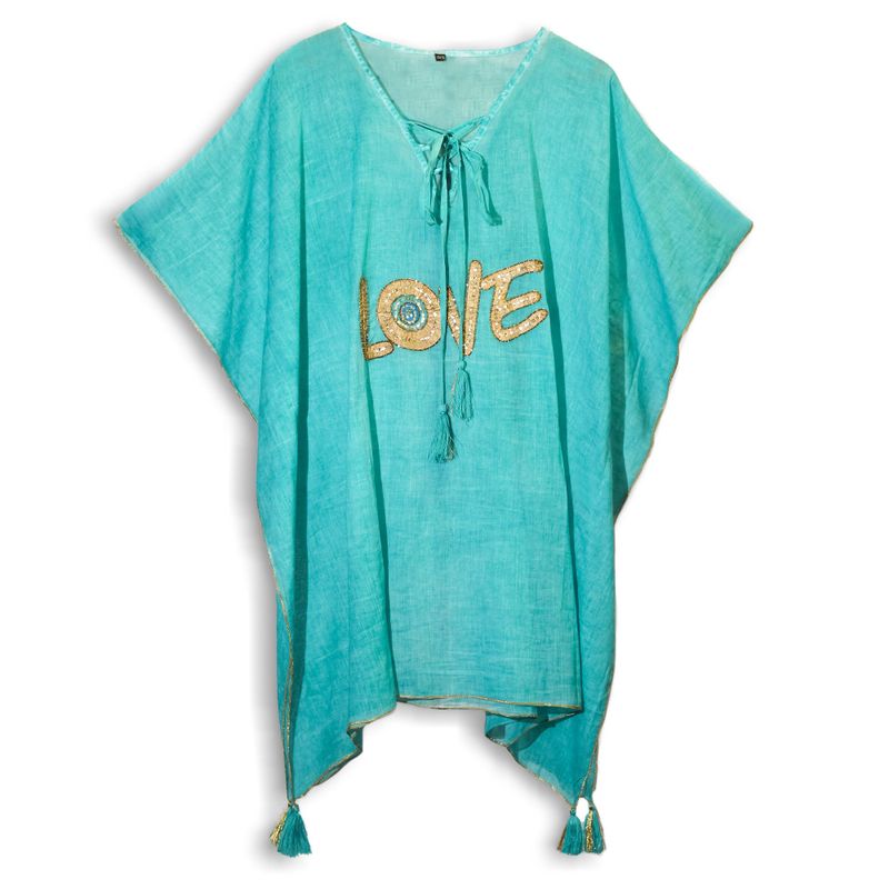 Nomad Sari On the Med Collection - Kaftan - Turquoise & Gold Love Design