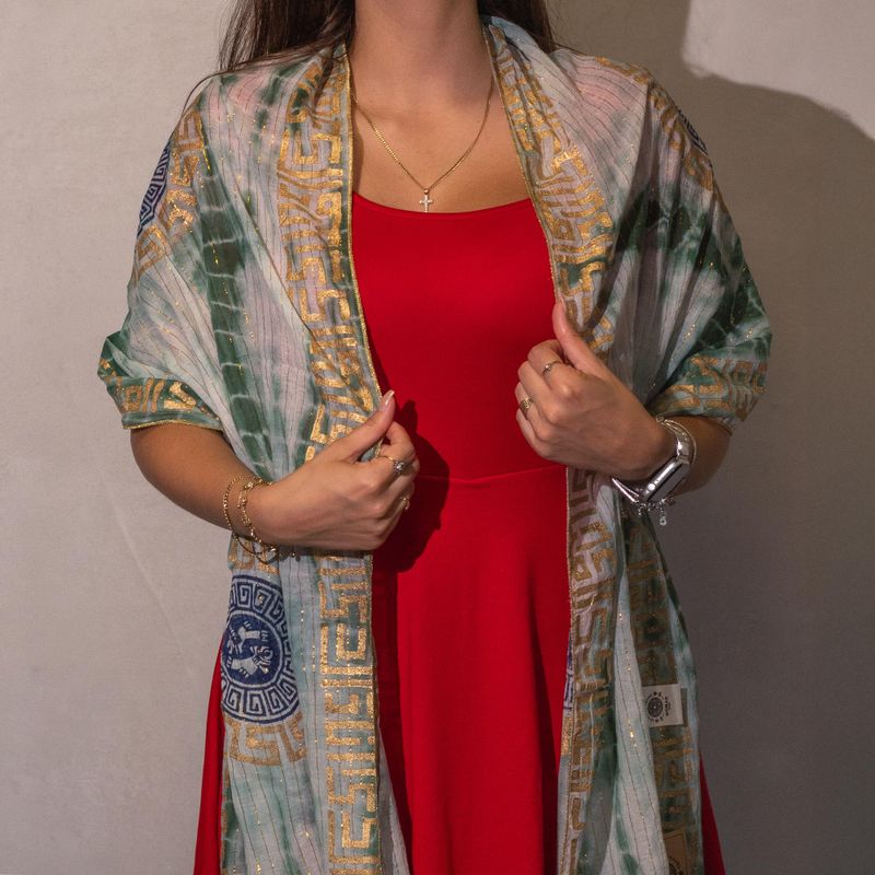 Nomad Sari Summer Marbella Print Scarf - Green with Gold  (180x50cm)