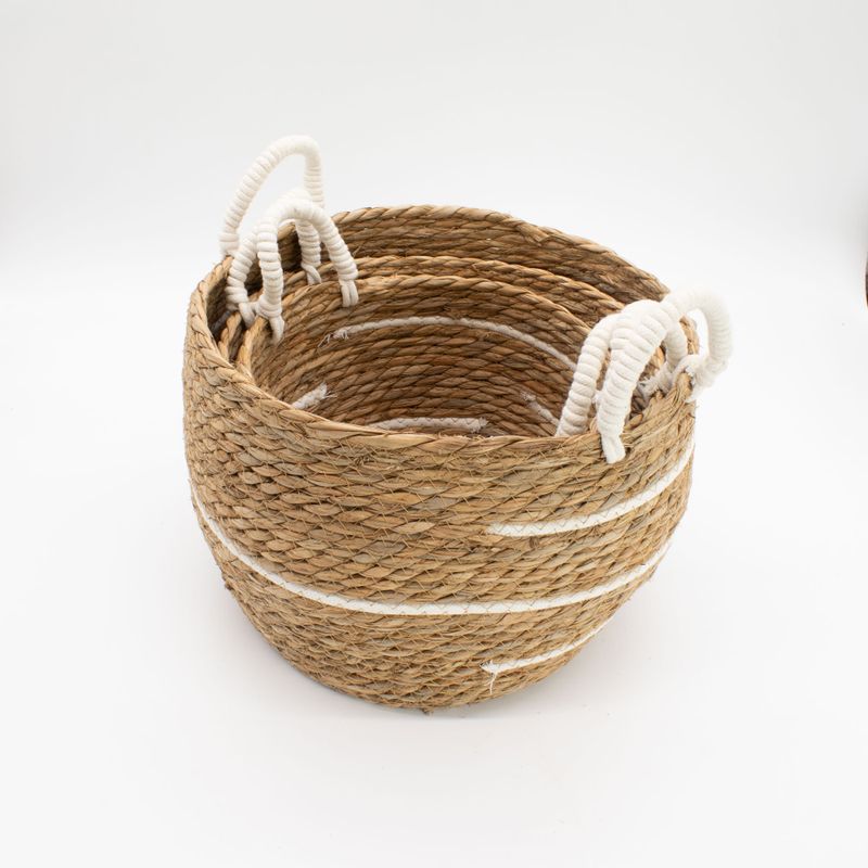 Cotton & Seagrass Large Baskets – Natural Stripes – Set of 3