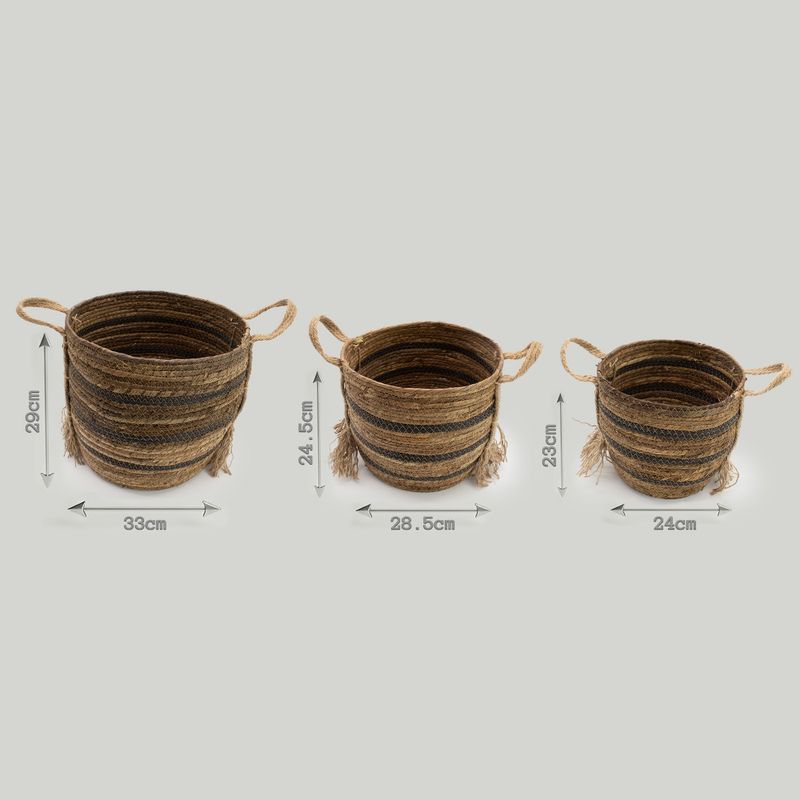 Bananna Leaf & Seagrass Large Baskets - Natural Browns- Set of 3