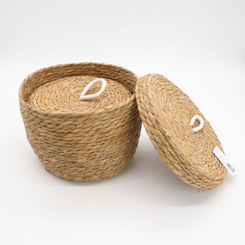 Seagrass & Cotton Round Baskets with Lids - Natural - Set of 3