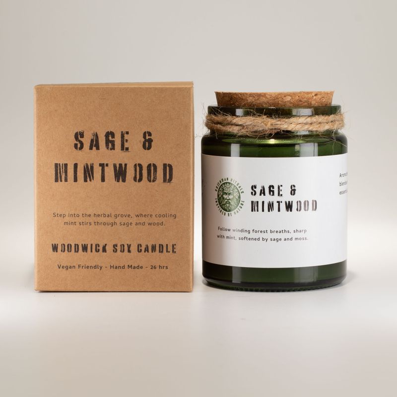 Greenman Woodwick Soy Candle - Sage & Mintwood
