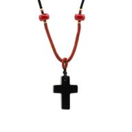 Cord Necklace Gemstone Pendant - Black Agate Cross