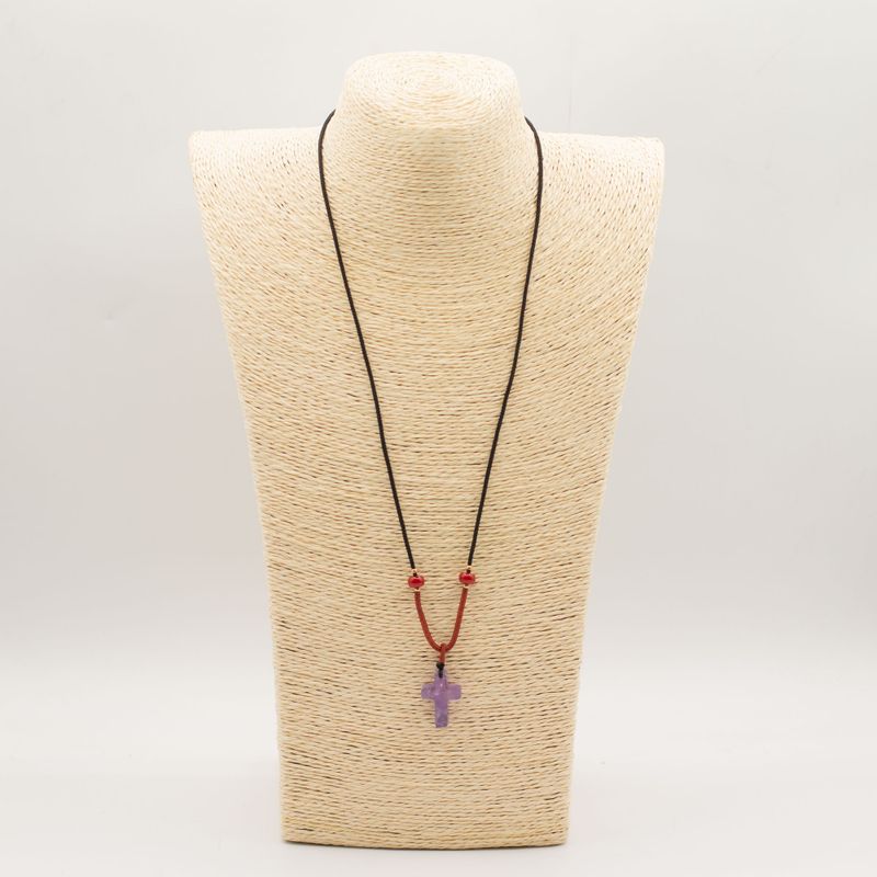 Cord Necklace Gemstone Pendant - Amethyst Cross