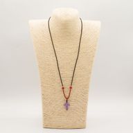 Cord Necklace Gemstone Pendant - Amethyst Cross