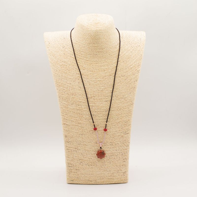 Cord Necklace Gemstone Pendant - Carnelian Sun Face