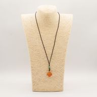 Cord Necklace Gemstone Pendant - Red Jade Clover