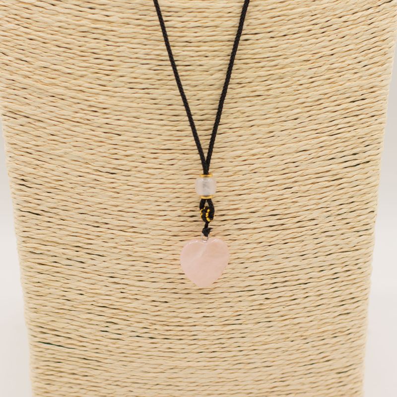 Cord Necklace Gemstone Pendant - Rose Quartz Heart