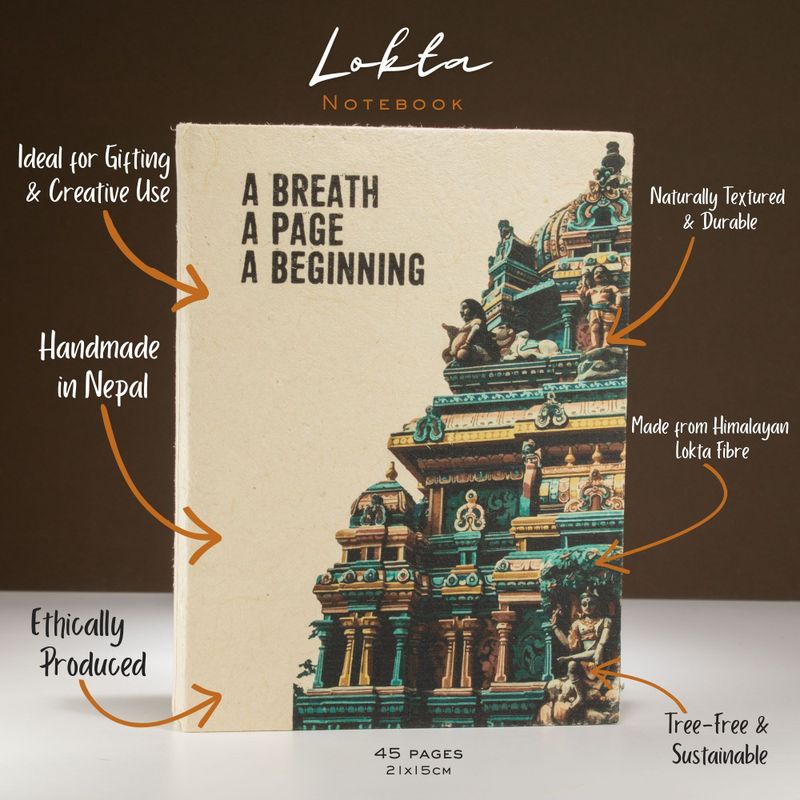 Lrg Lokta Inspiration Notebook (21x15cm) - 45 leafs - A Breath - inc bookmark