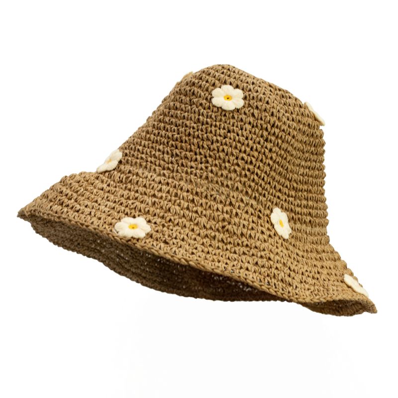 Nomad Sari Floppy Straw Sun Hat - Coffee & Daiseys