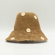 Nomad Sari Floppy Straw Sun Hat - Coffee & Daiseys
