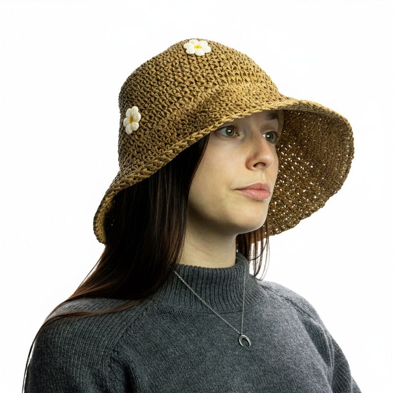 Nomad Sari Floppy Straw Sun Hat - Coffee & Daiseys