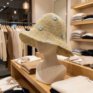 Nomad Sari Floppy Straw Sun Hat - Beige & Blue Flowers