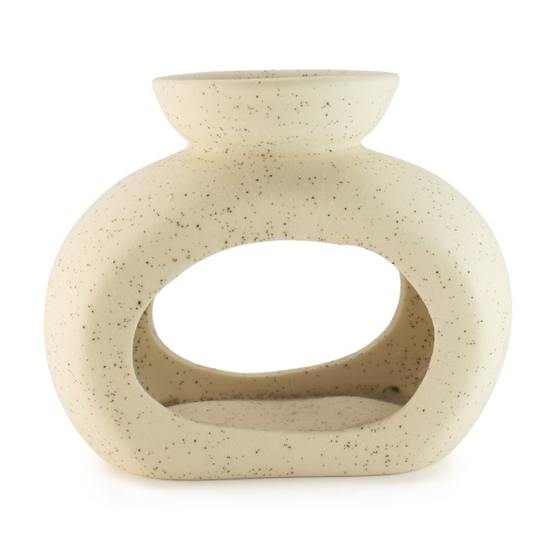 Ceramic Zen Oil Burner - Oval Pebble - Speckled Off-White