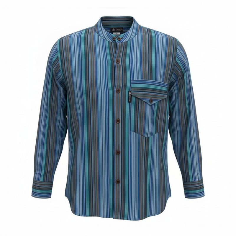 Nomad Sari Grandad Shirt - Turquoise - Large