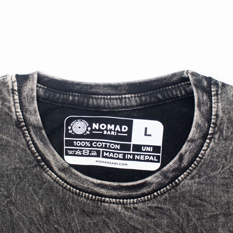 Nomad Sari Stonewashed Cotton T-Shirt - Compass of Life - Charcoal - Large