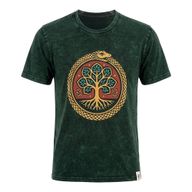Nomad Sari Stonewashed Cotton T-Shirt - Tree of Life - Green - Medium