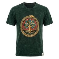 Nomad Sari Stonewashed Cotton T-Shirt - Tree of Life - Green - Large