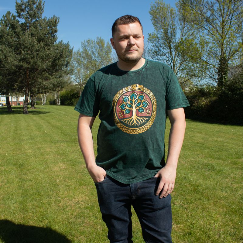 Nomad Sari Stonewashed Cotton T-Shirt - Tree of Life - Green - XL