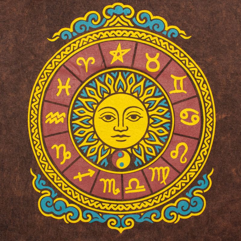 Nomad Sari Stonewashed Cotton T-Shirt - Sun & Zodiac - Brown - XL