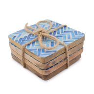 Set of 4 Square Coasters - Blue Stripes