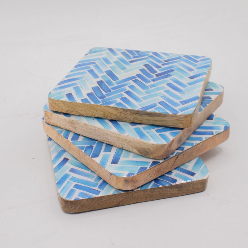 Set of 4 Square Coasters - Blue Stripes