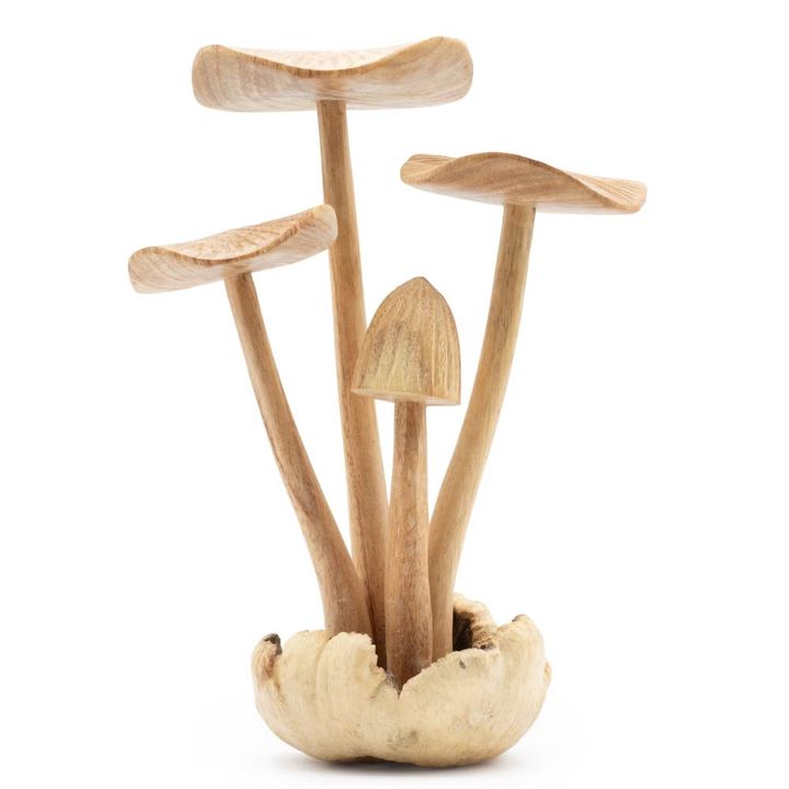 Handmade Parasite Wood Art Carving - Set of 4 Large Mushrooms