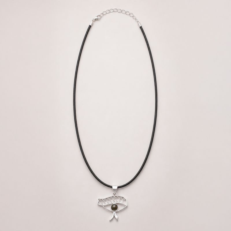 Indian Devotional Pendant - Silver Plated (45cm Cord)- Cleopatra Eye - Iolite