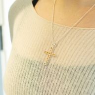 Indian Devotional Pendant - Silver Plated (45cm Chain)- Citrine Crucifix
