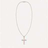 Indian Devotional Pendant - Silver Plated (45cm Chain)- Rose Quartz Crucifix