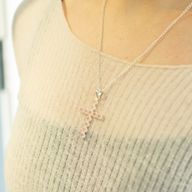 Indian Devotional Pendant - Silver Plated (45cm Chain)- Rose Quartz Crucifix