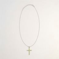 Indian Devotional Pendant - Silver Plated (45cm Chain)- Peridot Crucifix