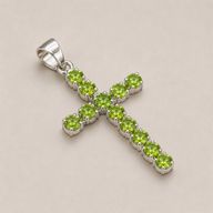 Indian Devotional Pendant - Silver Plated (45cm Chain)- Peridot Crucifix