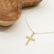 Indian Devotional Pendant - Silver Plated (45cm Chain)- Peridot Crucifix