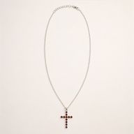 Indian Devotional Pendant - Silver Plated (45cm Chain)- Garnet Crucifix