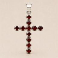Indian Devotional Pendant - Silver Plated (45cm Chain)- Garnet Crucifix