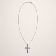Indian Devotional Pendant - Silver Plated (45cm Chain)- Amethyst Crucifix