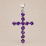 Indian Devotional Pendant - Silver Plated (45cm Chain)- Amethyst Crucifix