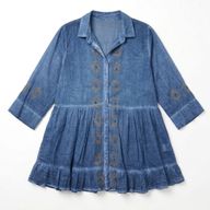 Nomad Sari On the Med Collection - Tunic Dress - Dusky Blue with Evil Eye Block Print (M-L)