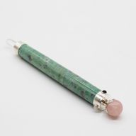 Verdant Heart Wand - Ruby Fuchsite Rose Quartz Crystal Ball top - 23cm