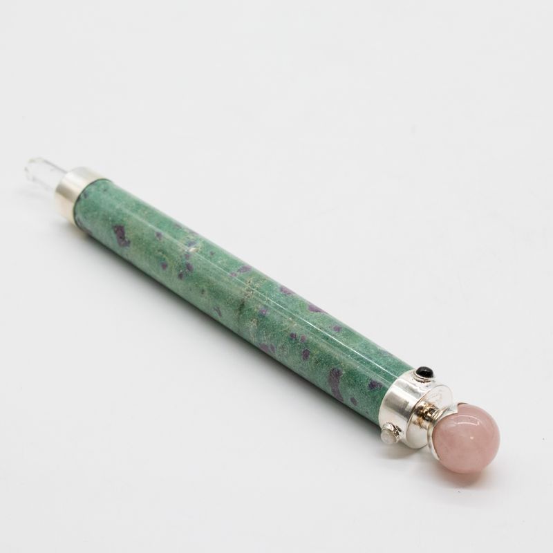 Verdant Heart Wand - Ruby Fuchsite Rose Quartz Crystal Ball top - 23cm