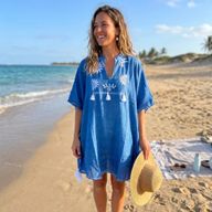 Nomad Sari On the Med Collection - Kaftan - Blue with Cream Embroidery and Tassels