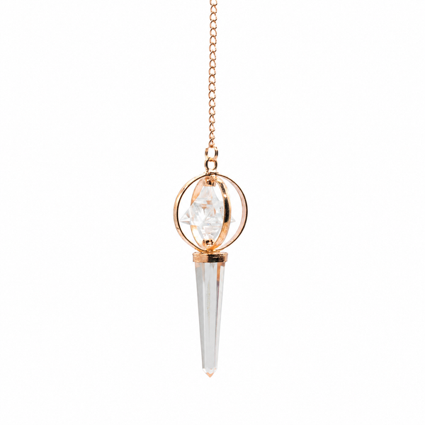 Stellar Gateway - Two Piece Spinning Merkaba Star in Copper Pendulum - Clear Quartz