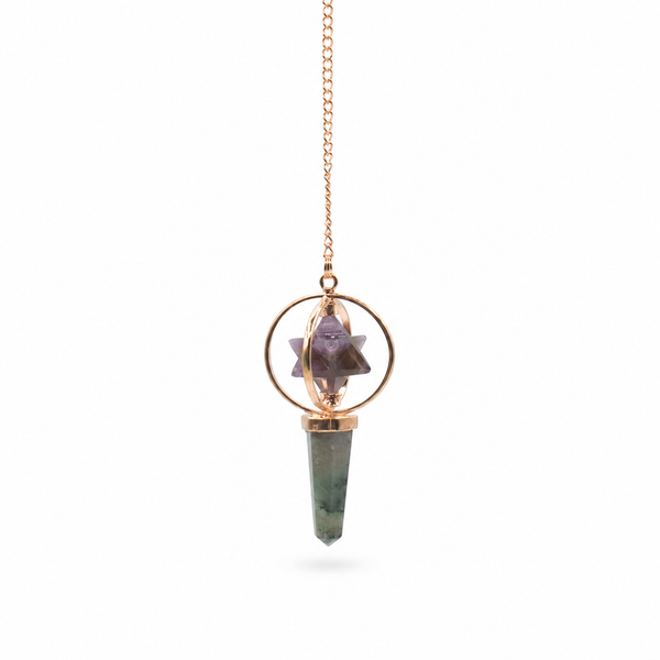 Cosmic Navigator- Two Piece Spinning Merkaba Star in Copper Pendulum - Amethyst & Labradorite