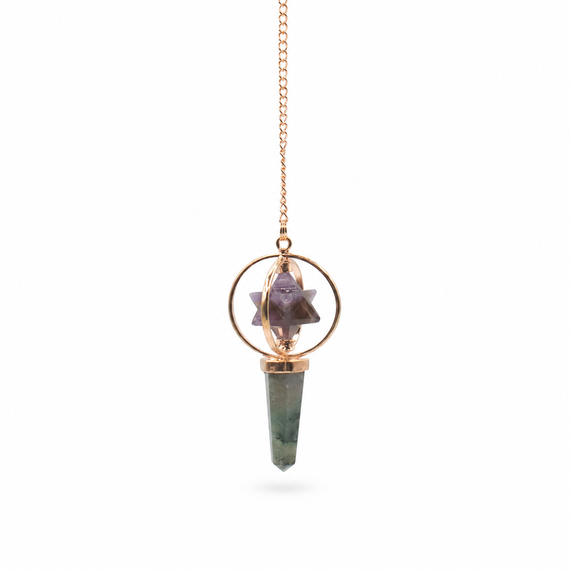 Cosmic Navigator- Two Piece Spinning Merkaba Star in Copper Pendulum -  Amethyst & Labradorite