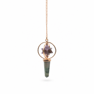 Cosmic Navigator- Two Piece Spinning Merkaba Star in Copper Pendulum -  Amethyst & Labradorite