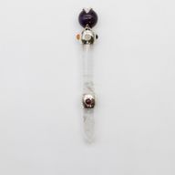 Celestial Prism Wand - Amethyst Moving Crystal Sphere Quartz Stem - 12cm