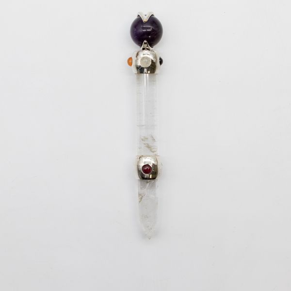 Celestial Prism Wand - Amethyst Moving Crystal Sphere Quartz Stem - 12cm