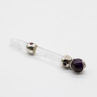 Celestial Prism Wand - Amethyst Moving Crystal Sphere Quartz Stem - 12cm